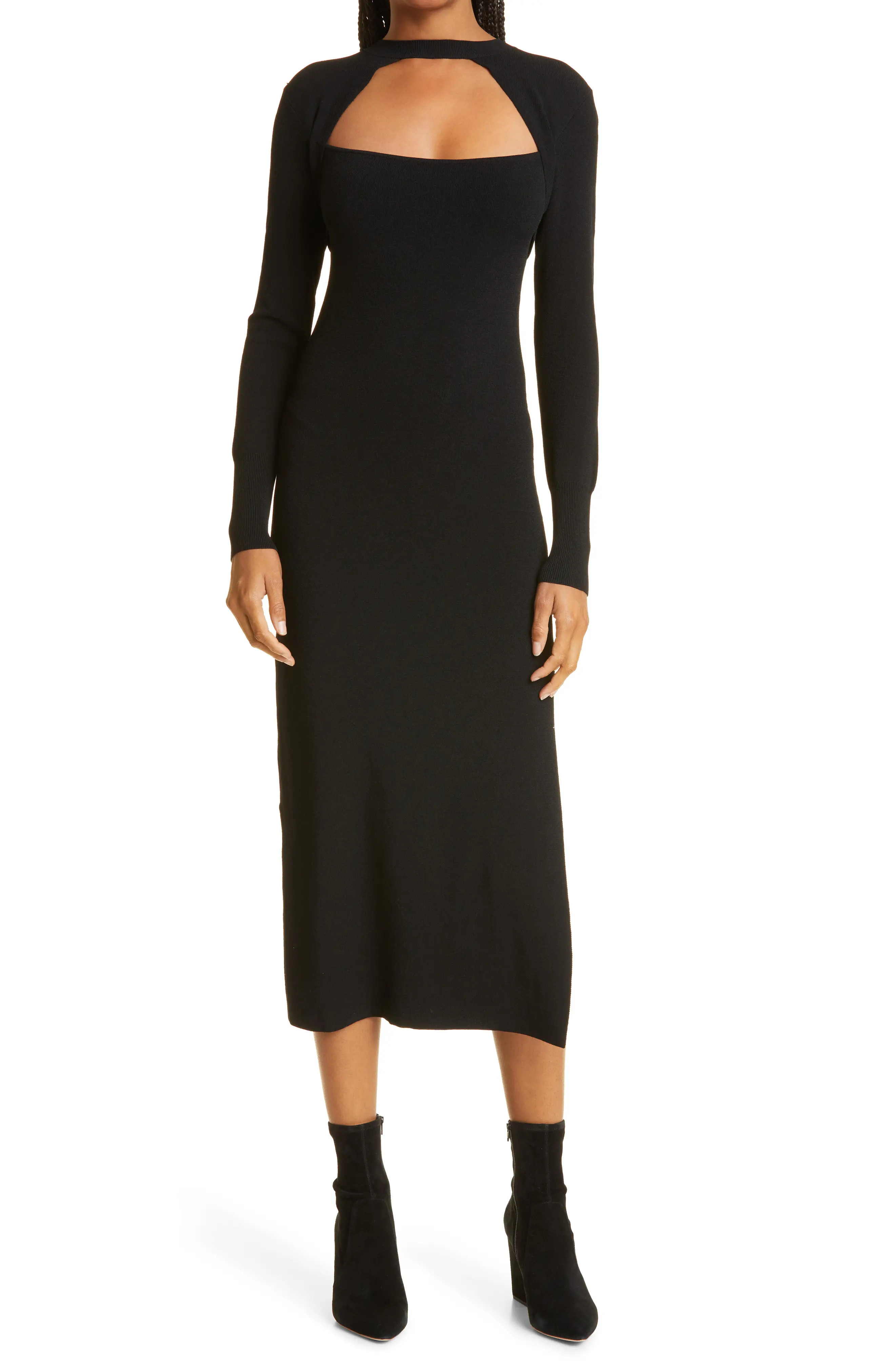 FRAME Cutout Sweater Dress in Noir at Nordstrom, Size X-Large | Nordstrom