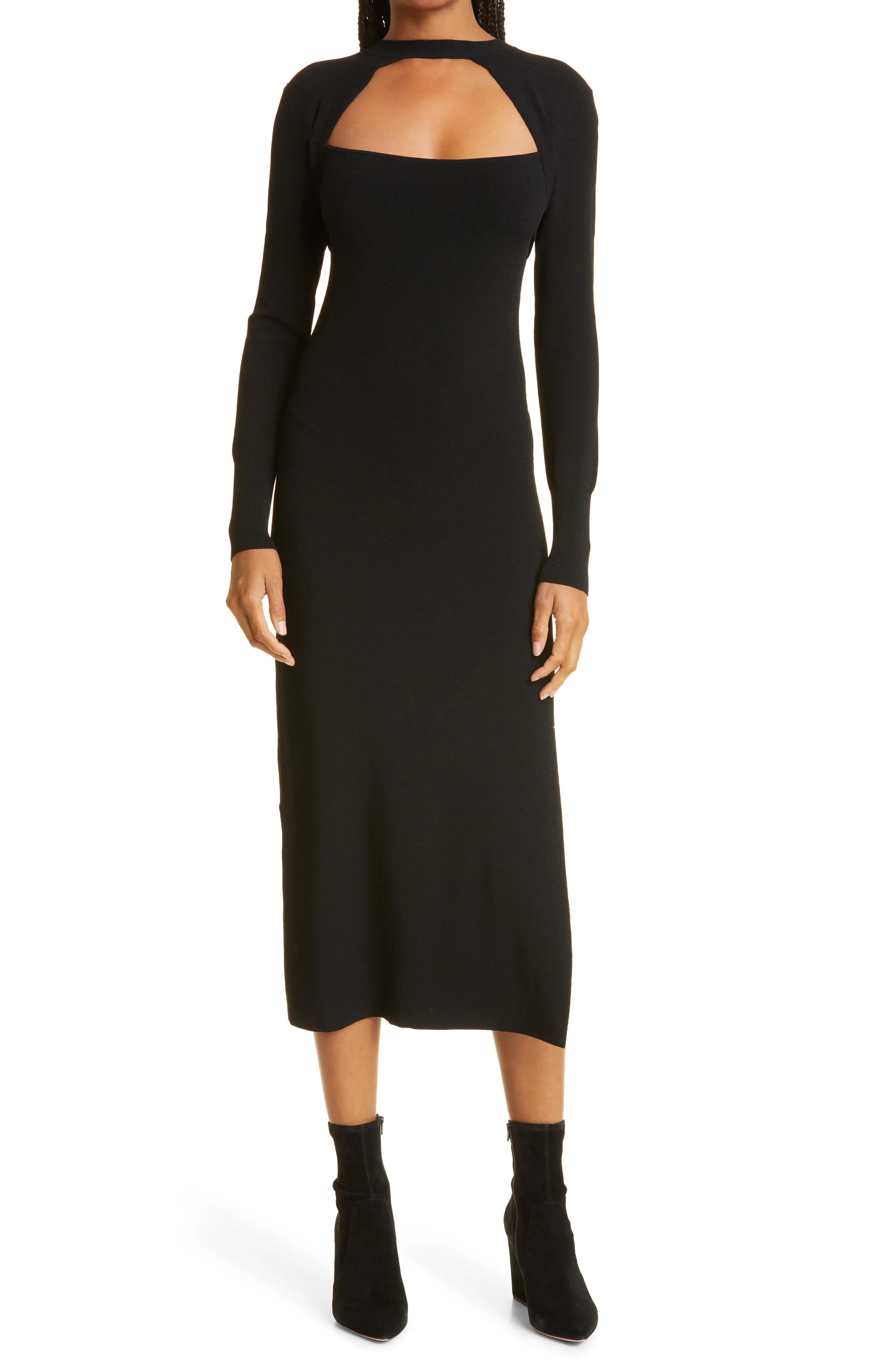 FRAME Cutout Sweater Dress, Size X-Large in Noir at Nordstrom | Nordstrom