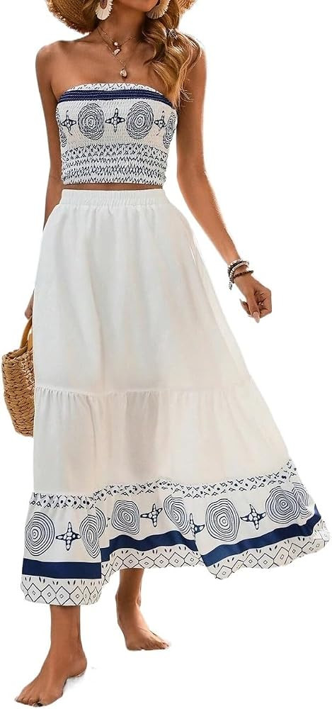 skirt and top set for women Printed Beach Top With Wrap Skirt Set | Amazon (US)