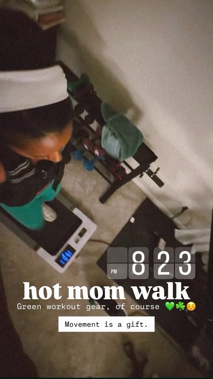 hot mom walk Movement is a gift. Green workout gear, of course 💚☘️☺️