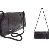 Vintage Small Black Leather Shoulder Bag Purse With Long Braided Strap | Etsy (US)