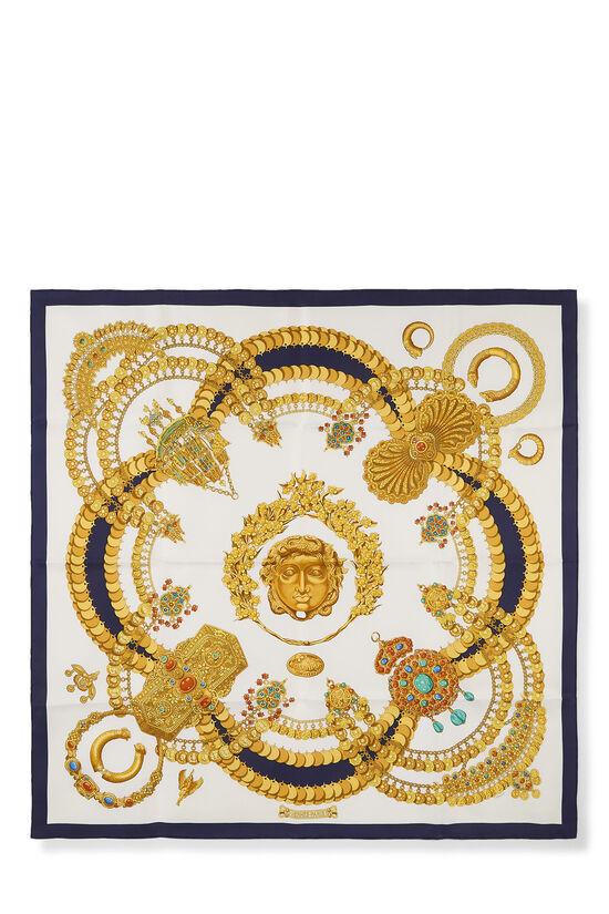 Hermès White & Multicolor 'Kosmima' Silk Scarf 90 QGA0572NWA406 | WGACA | What Goes Around Comes Around