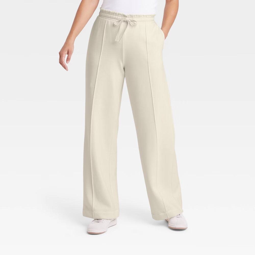 Women's High-Rise Wide Leg Fleece Pants - A New Day Cream S, Ivory | Target