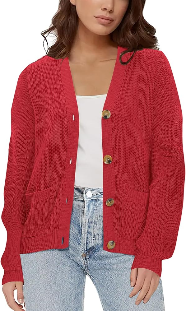 Urban CoCo Women's Lightweight Knit Open Front V-Neck Long Sleeve Button Down Casual Cardigan wit... | Amazon (US)