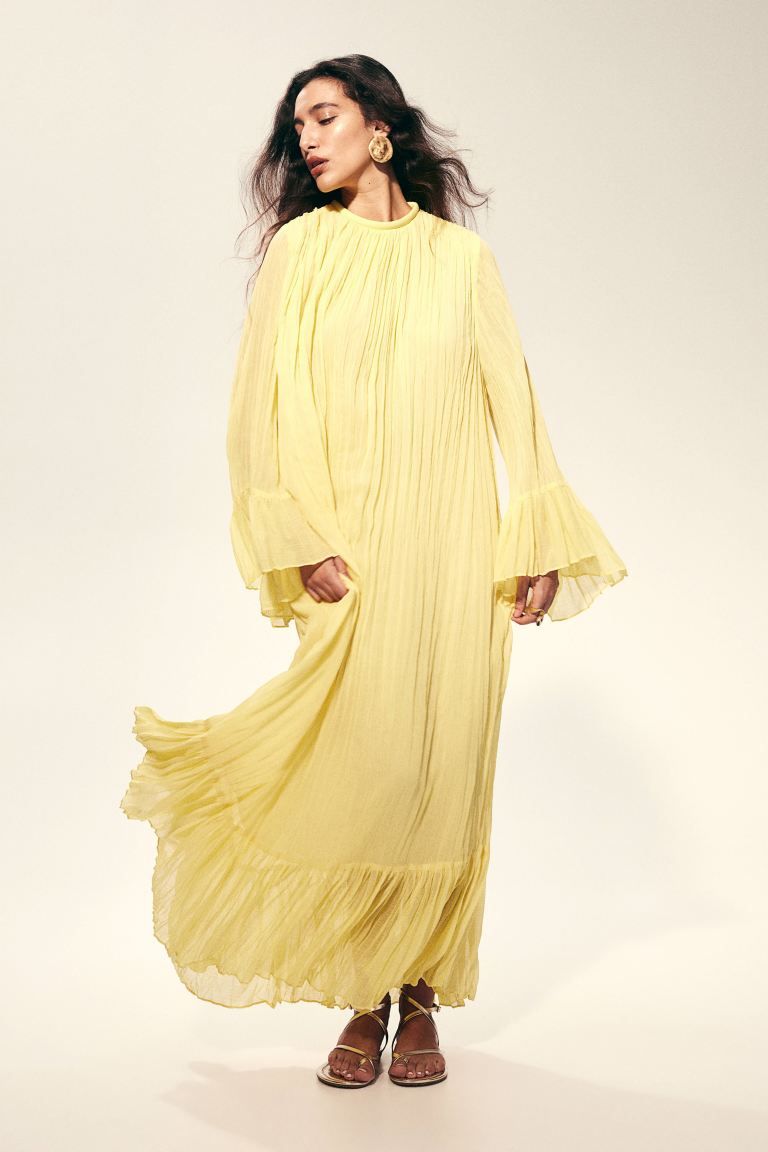 Pleated kaftan dress - Yellow - Ladies | H&M GB | H&M (UK, MY, IN, SG, PH, TW, HK)