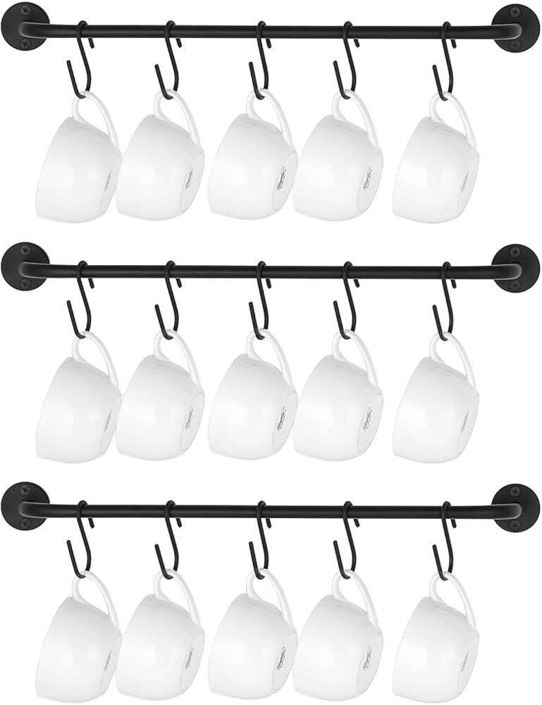 Mkono Mug Holder Wall Mounted Coffee Cup Rack Hanger Modern Metal Wall Rack with 15 Mug Hooks Rus... | Amazon (US)
