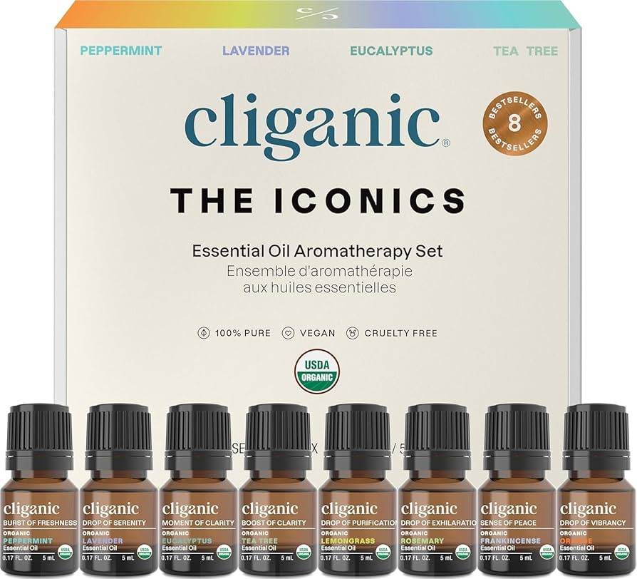 Cliganic Organic Aromatherapy Essential Oils Gift Set (Top 8 - The Iconics), 100% Pure - Peppermi... | Amazon (US)
