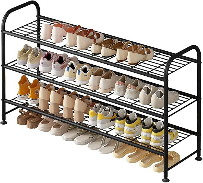 LINZINAR 3 Tier Long Shoe Rack for Closet Metal Shoe Organizer for Entryway | Spacious design sto... | Amazon (US)