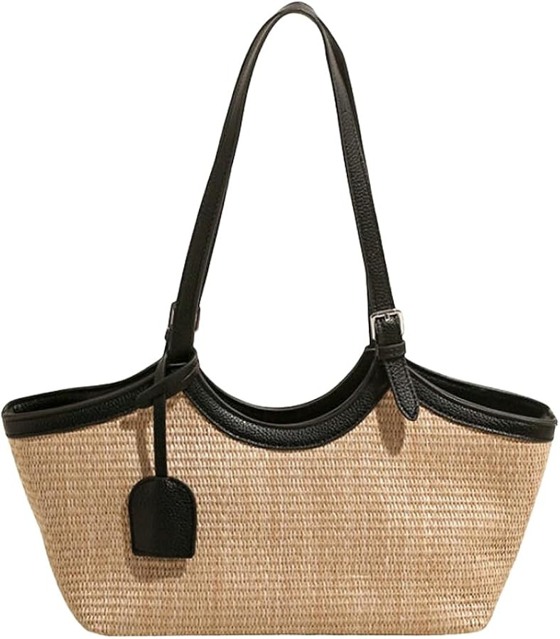 Straw Tote Bag for Women Woven Raffia Shoulder Bag Adjustable Top Handle Summer Beach Handbag for... | Amazon (US)