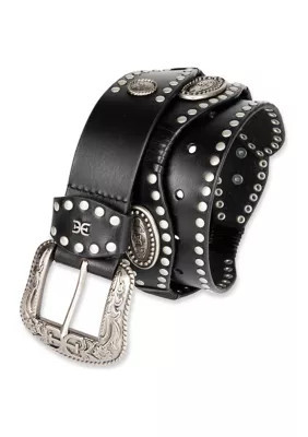 Sam Edelman Women's Studded Western Leather Fashion Belt, Black, Medium | Belk