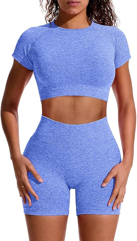 GXIN Women Workout 2 Piece Outfit Yoga Stretch Top Set High Waist Sport Shorts | Amazon (US)