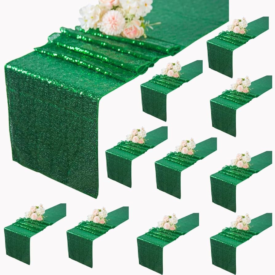 Sequin Table Runners 10 Pack 12x108 Inches Green Table Runner for Wedding Reception Glitter Table... | Amazon (US)