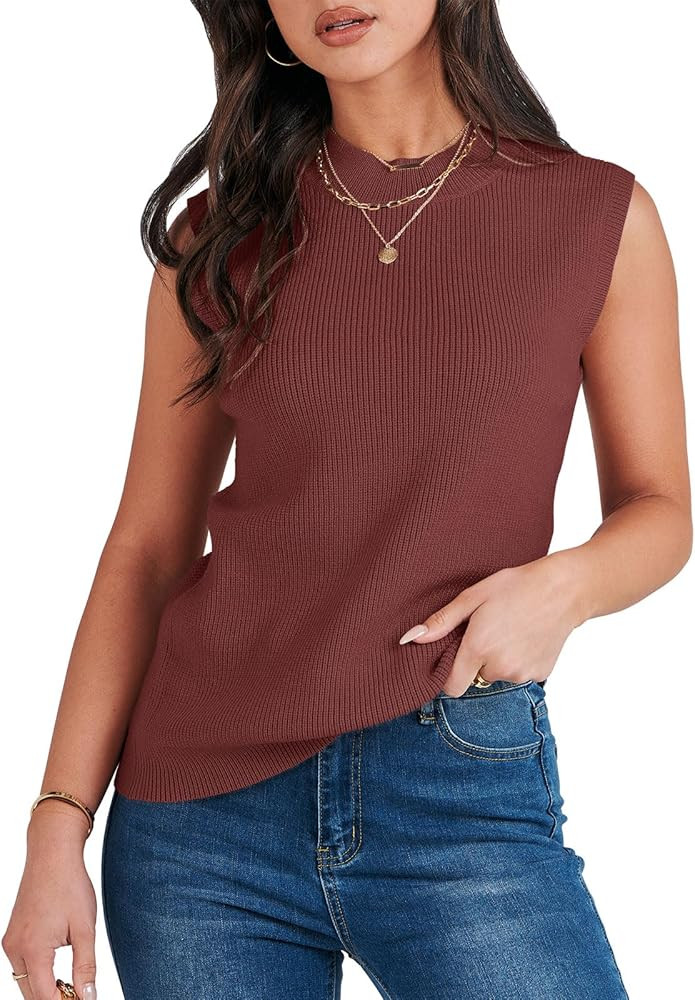 ANRABESS Women's Mock Neck Sleeveless Tank Tops Casual 2024 Spring Summer Trendy Knit Pullover Sw... | Amazon (US)