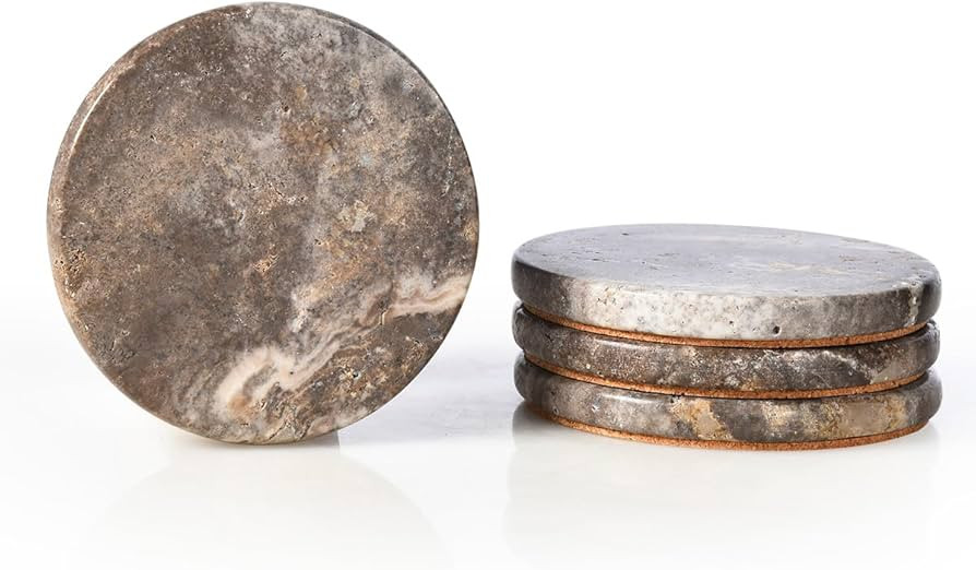 Natural Travertine Marble Coasters Set of 4, Round Gray Stone 4 Inch, Modern Drink Coasters for H... | Amazon (US)