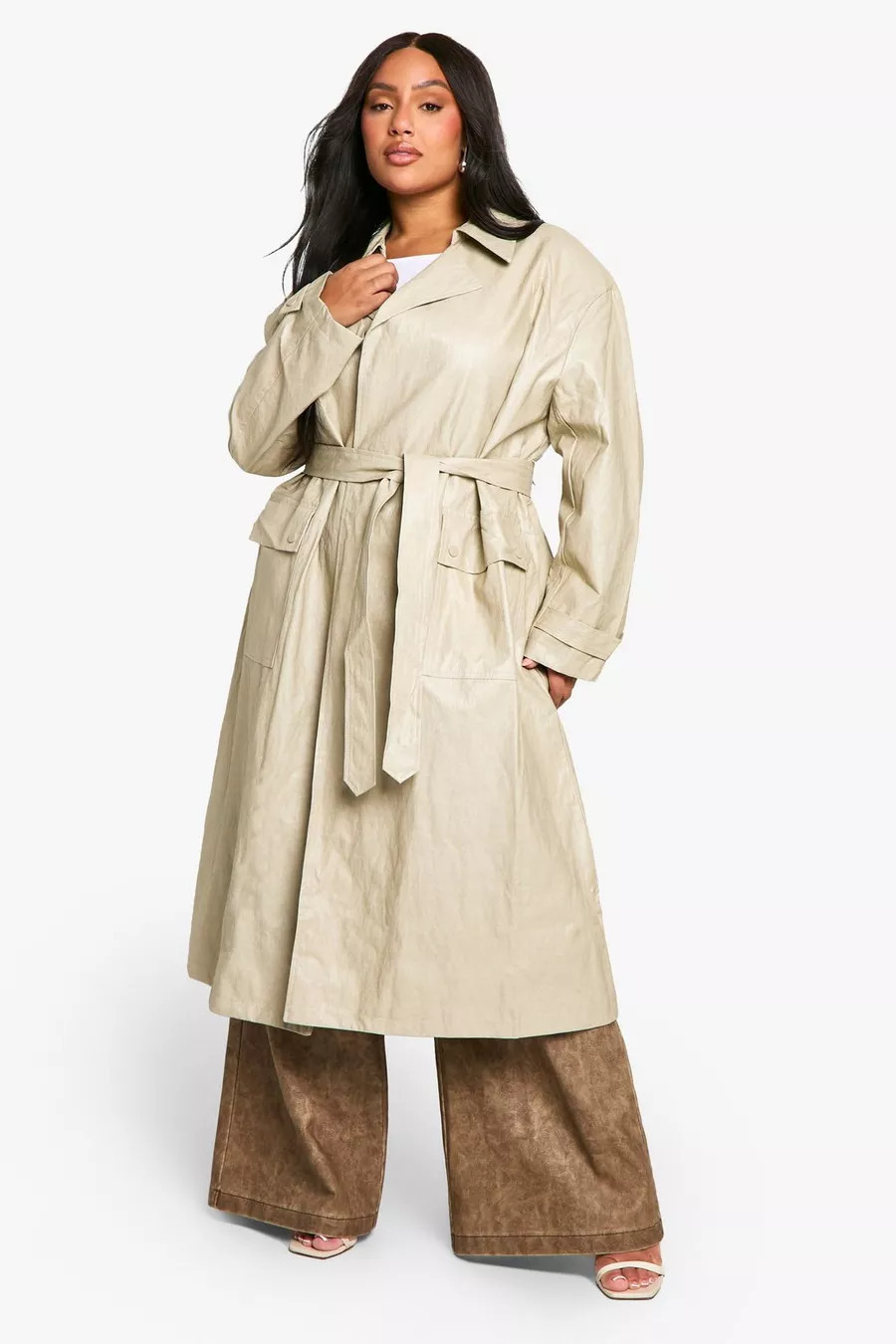 Plus Vintage Look Faux Leather Trench Coat | Nasty Gal US