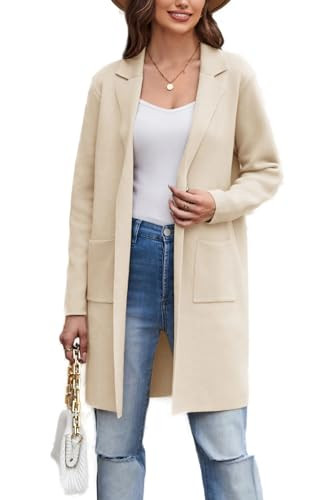 GRACE KARIN Cardigan Sweaters for Women with Pockets Open Front Long Cardigan for Women Trendy Knit Coatigan L Light Beige | Amazon (US)