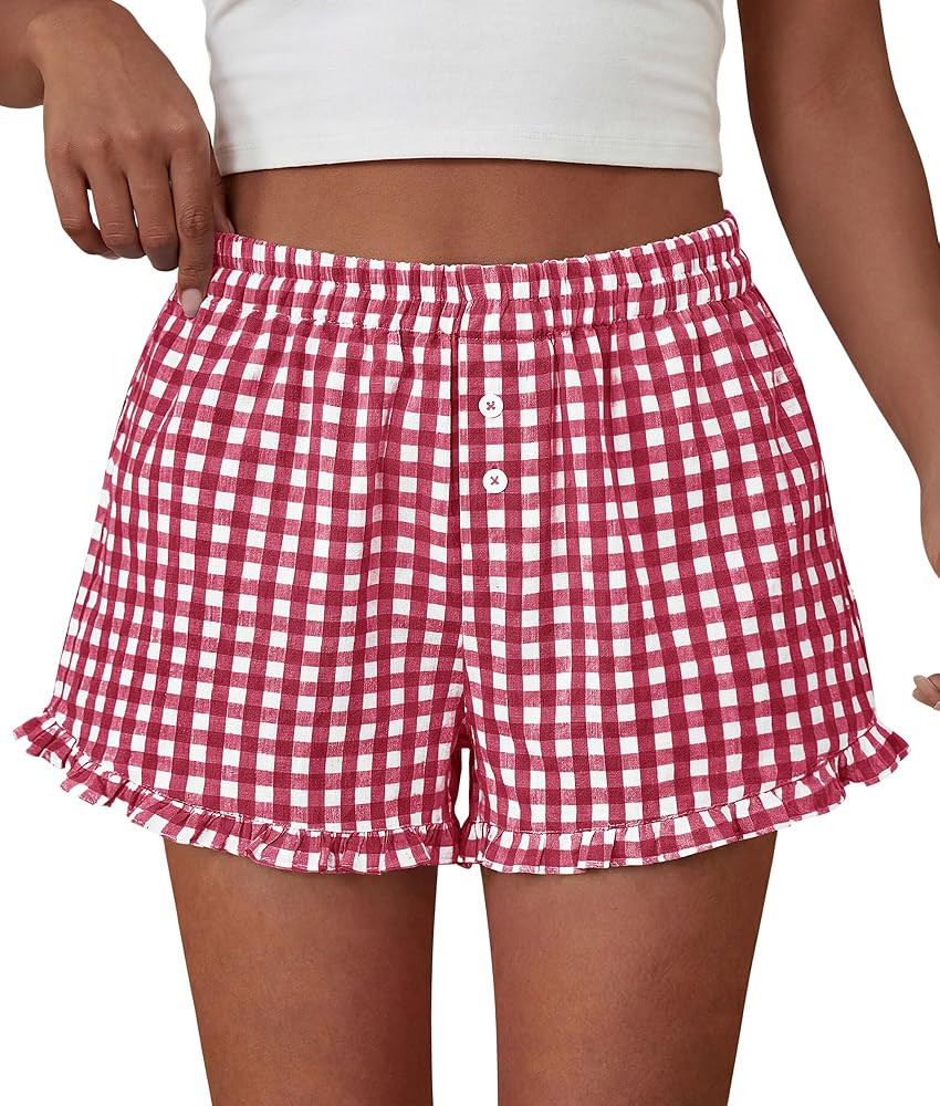 PRETTYGARDEN Womens Boxer Shorts Y2K Ruffle Pajama 2026 Summer Spring Lounge Sleep Striped Casual... | Amazon (US)