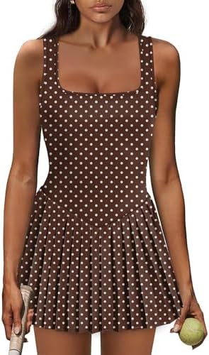Athletic Dress for Women Built in Shorts U Neck Womens Tennis Dress Pleated with Pockets Sleevele... | Amazon (US)