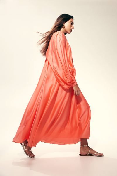 Voluminous Maxi Dress - Coral - Ladies | H&M US | H&M (US + CA)