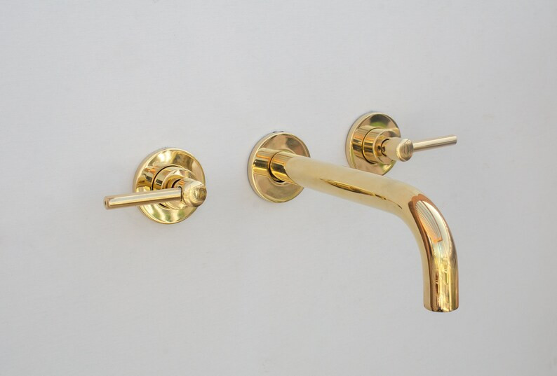 Unlacquered Brass Wall Mounted Bathroom Vessel Sink Faucet | Etsy (US)