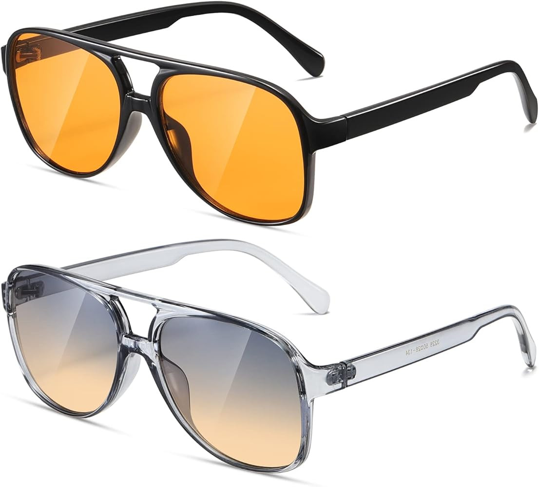 Classic Vintage Aviator Sunglasses for Women Men Large Frame Retro 70s Sunglasses | Amazon (US)