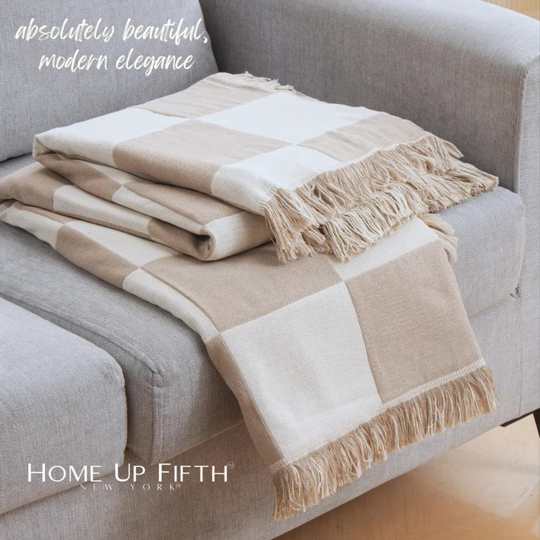 New Checkered Blanket Checkerboard Throw Blanket with Fringe - Color Neutral Tan - 50x60 | Walmart (US)
