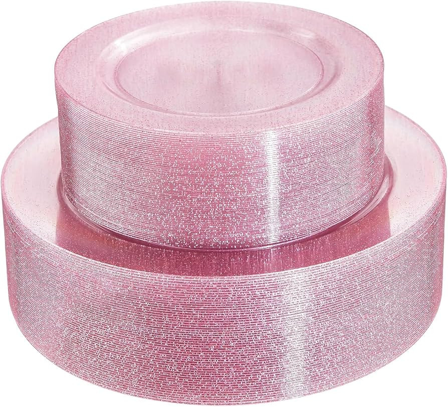 WDF 120pcs Pink Plastic Plates Disposable - Clear Pink Glitter Plates for Valentine's Day/Wedding... | Amazon (US)