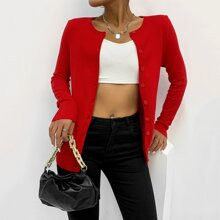 Neon Red Button Front Cardigan | SHEIN