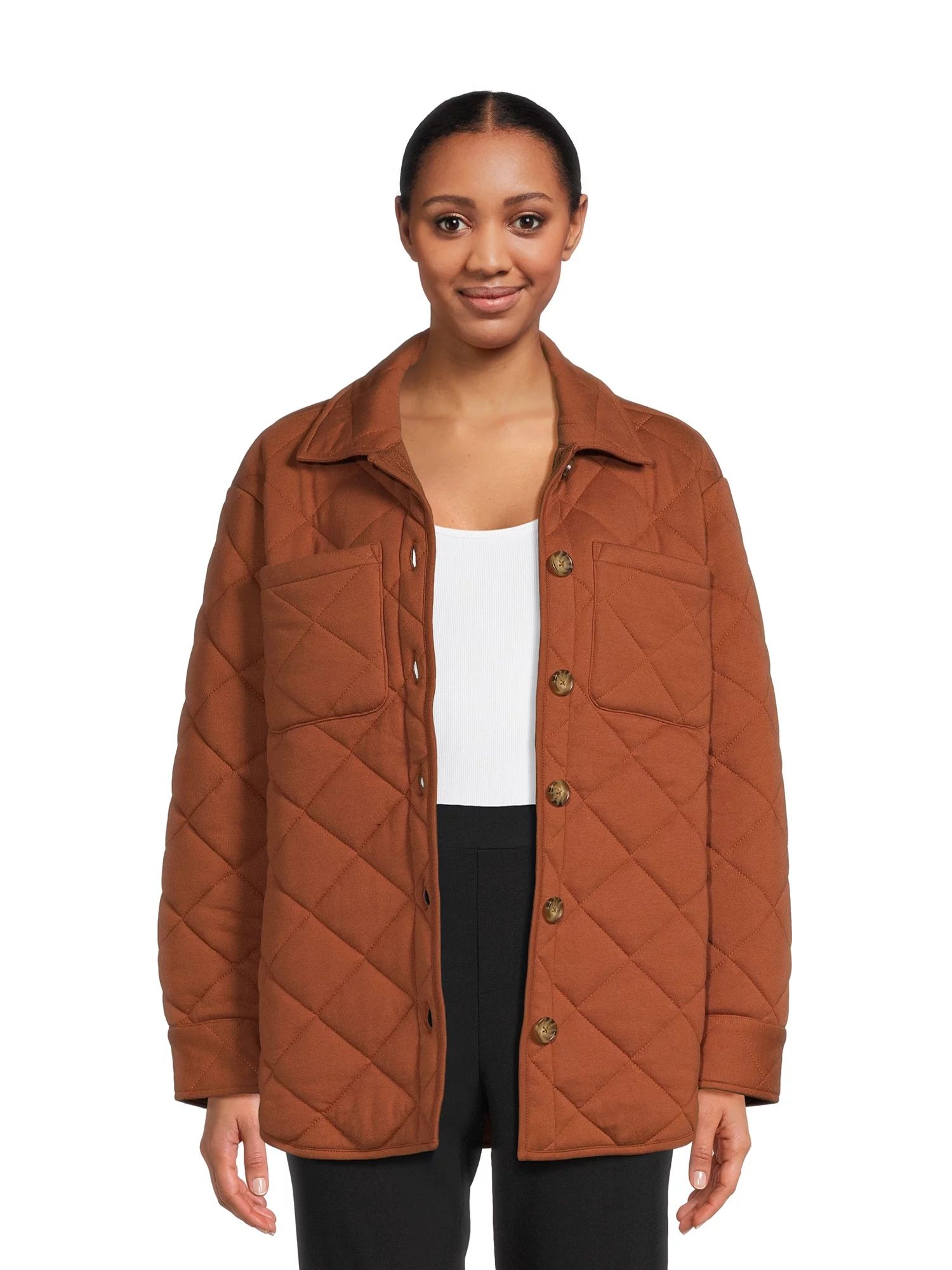 Time and Tru Women's Quilted Jersey Shacket, Sizes XS -XXXL | Walmart (US)