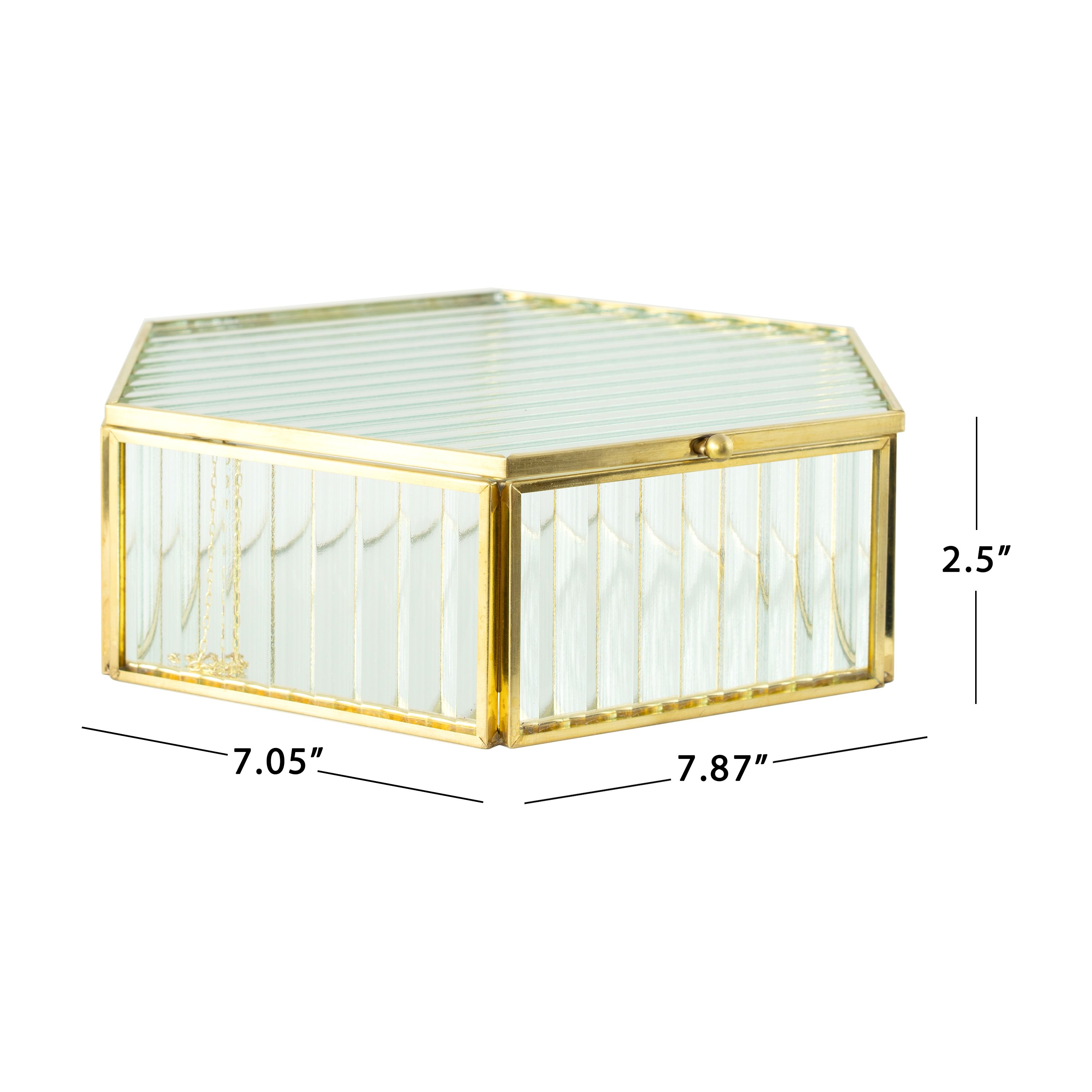 Hexagon Ribbed Clear Glass and Brass Hinged Top Jewelry Box | Walmart (US)