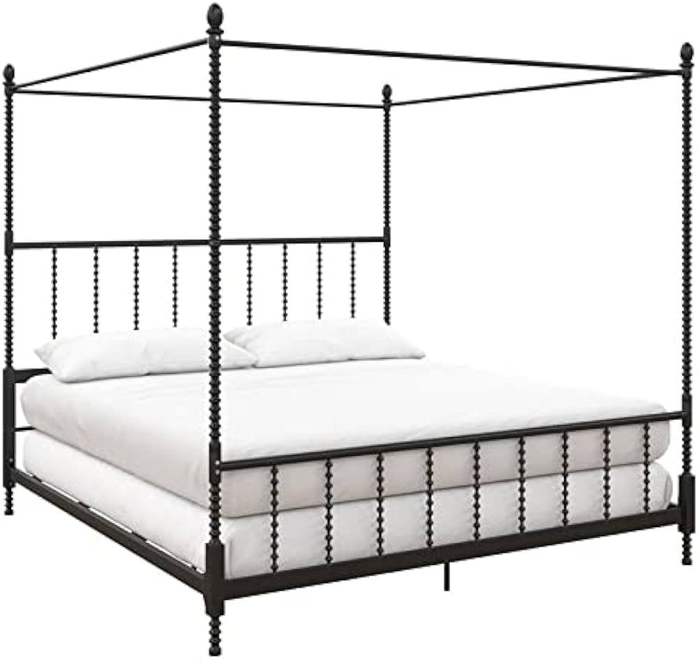 Pemberly Row Parisian Style Design Metal Canopy Bed in King Size Frame in Black | Amazon (US)