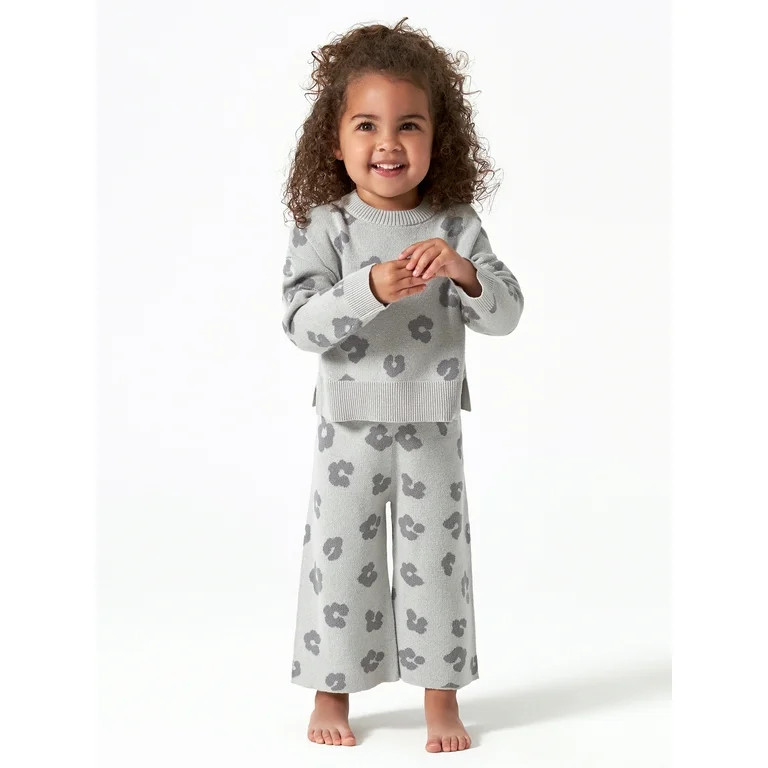 Modern Moments by Gerber Baby & Toddler Girl Jacquard Sweater & Wide-Leg Pant, 2-Piece Outfit Set... | Walmart (US)