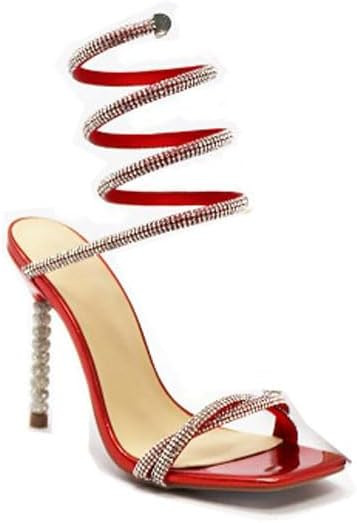 Wild Diva Women's Square Toe Rhinestone Embellished Straps Formal Stiletto High Heels Flair-06 | Amazon (US)