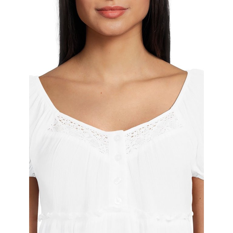 No Boundaries Juniors Crochet Trim Tiered Top | Walmart (US)