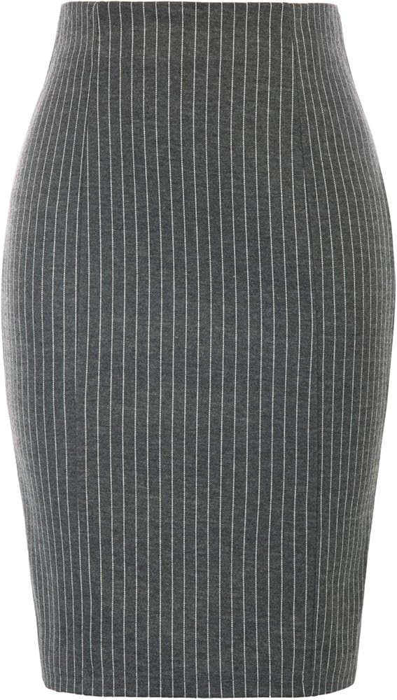 Kate Kasin Womens Knee Length Elastic Waist Stretchy Bodycon Business Pinstripe Pencil Skirt | Amazon (US)