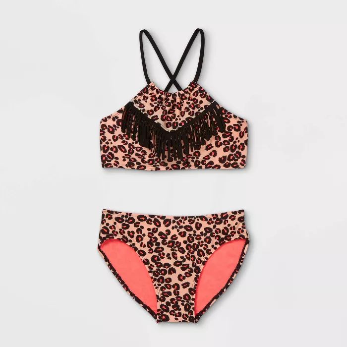 Girls' Fringe Leopard Print 2pc Bikini Set - art class™ | Target