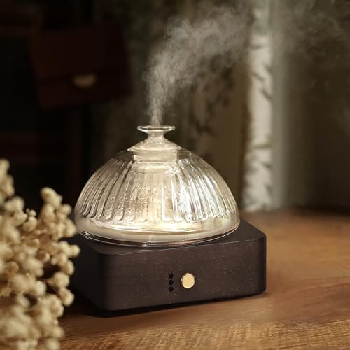 Glass Dome Essential Oil Diffuser with Glass Reservoir & Wood Base-Plastic Free, 200ml Ultrasonic Diffuser for Aromatherapy with Timer 7 Color Light Auto-Off for Home Office Yoga Dark Brown | Amazon (US)