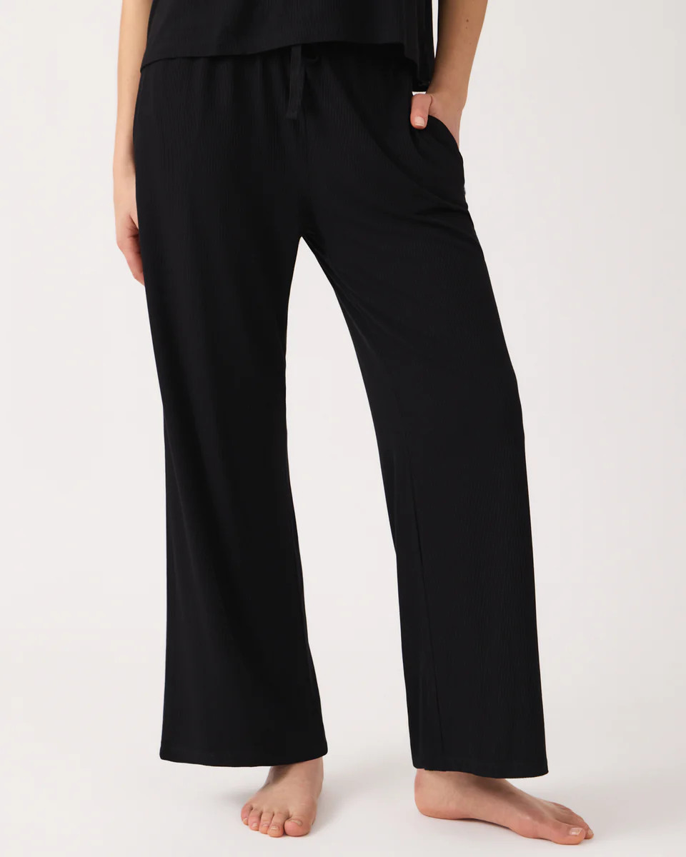 Black Women's Ribbed Wide Leg Pant | Little Sleepies