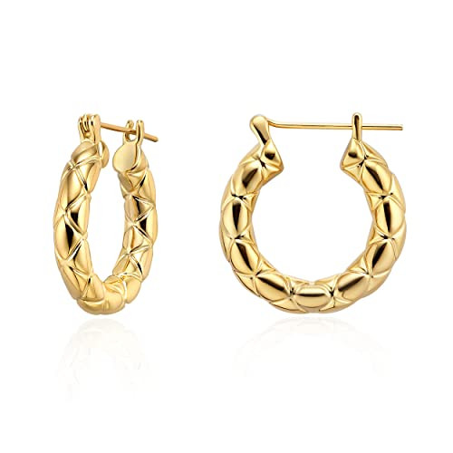 Chunky Gold Hoop Earrings for Women, 14K Real Gold Plated Handmade Chunky Gold Hoops Lightweight Gold Thick Hoop Earrings Jewelry Gifts | Amazon (US)