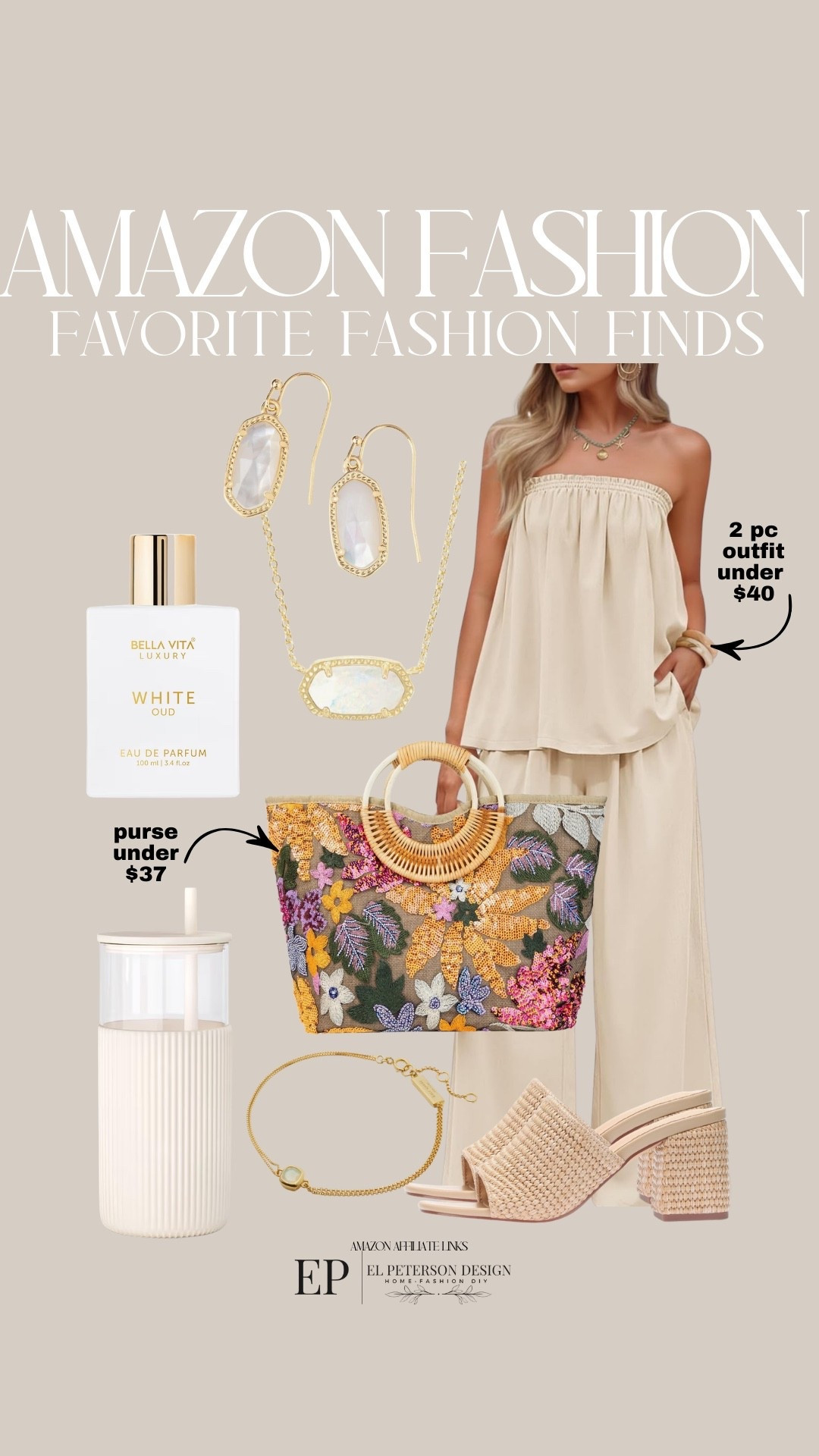 Amazon Fashion
2 pc outfit
Purse
Tumbler
Perfume
Bracelet
Earrings
Necklace 