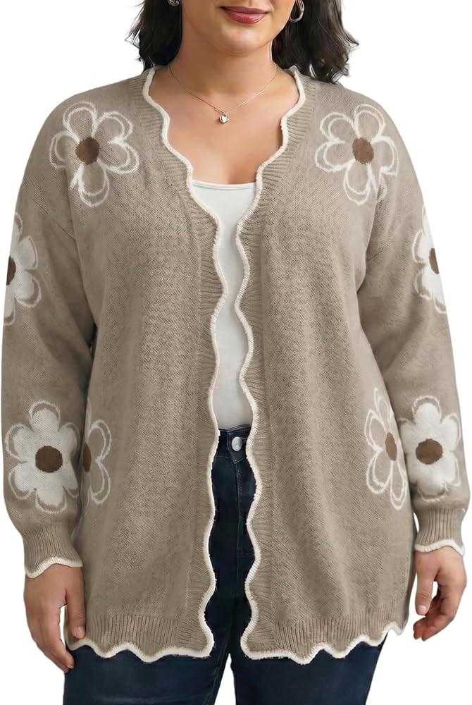 Eytino Women Plus Size Long Sleeve V Neck Cardigan(1X-5X) | Amazon (US)