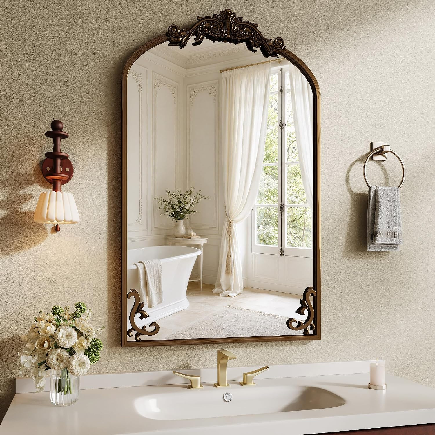 Koonmi Vintage Wall Mirror, 36“x24” Arched Antique Mirror | Amazon (US)