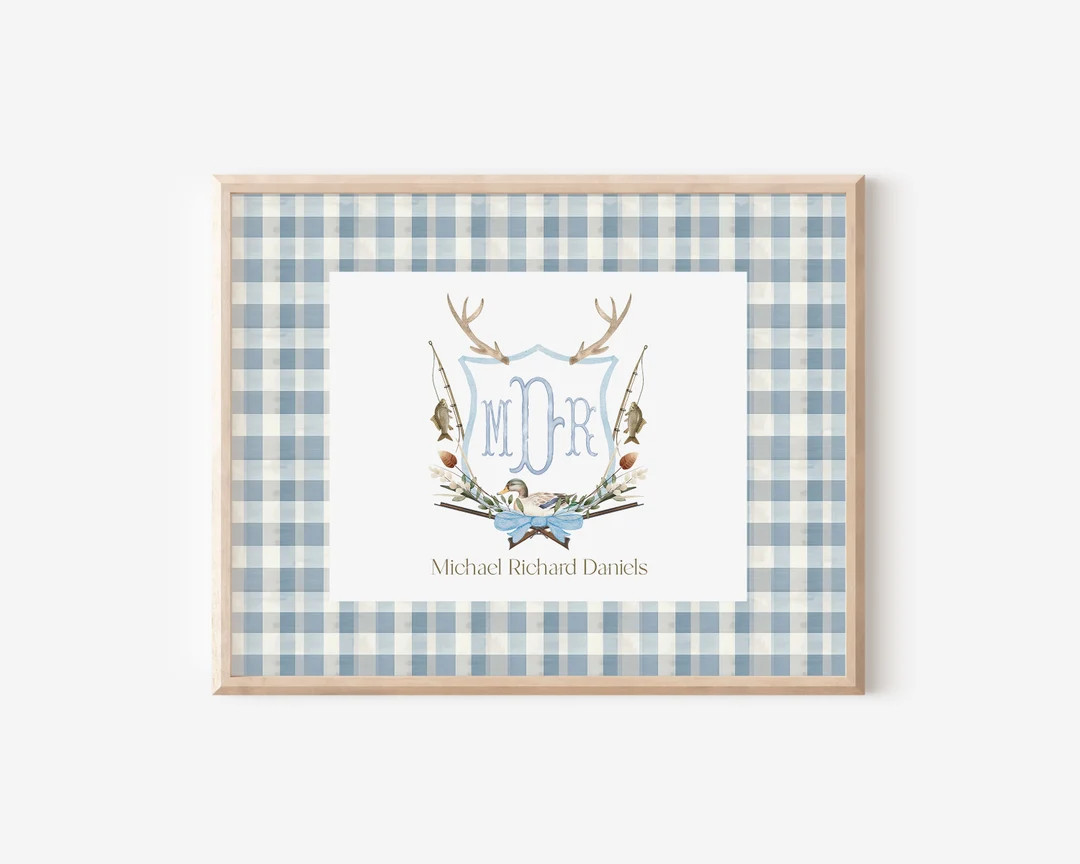 Hunting Nursery Crest Personalized for Baby Boy Monogram Gift Keepsake Art for Nursery Decor New ... | Etsy (US)