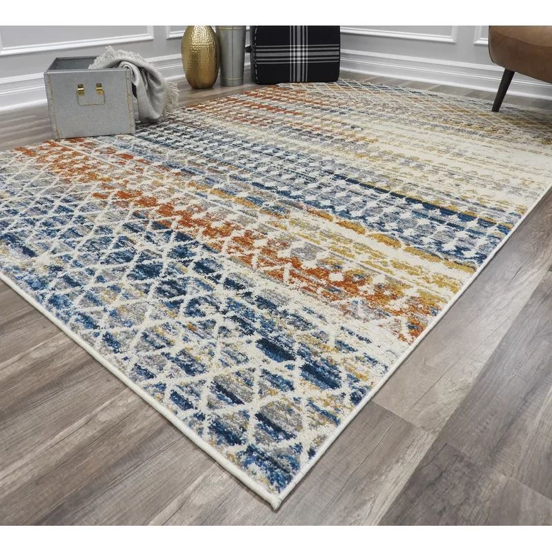 Amelie Ivory/Blue Area Rug | Wayfair North America