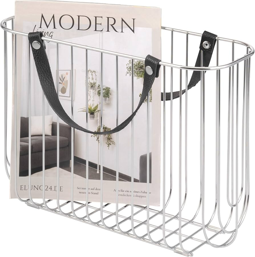 eluno Newspaper Rack Metal with Leather Handles, Approx. 36 x 26.5 x 15.5 (W x H x D) (Silver) : Amazon.de: Home & Kitchen | Amazon (DE)
