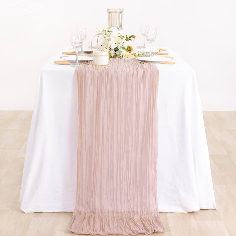 MLMC 10ft Dusty Pink Cheesecloth Table Runner 35x121 Inches Rustic Wrinkled Gauze Table Runner fo... | Amazon (US)