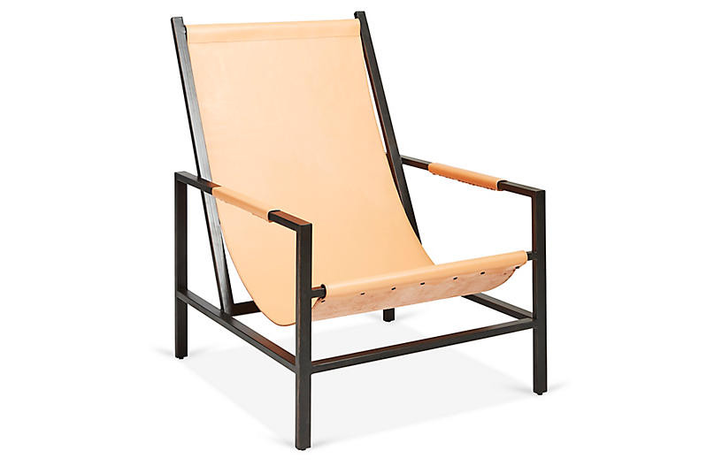 Wright Sling Chair, Gunmetal/Natural Leather | One Kings Lane
