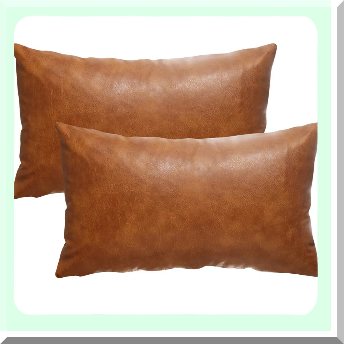 Farmhouse Lumbar Leather Pillow Covers - Set of 2 Cognac Modern Boho Outdoor Sofa Decor for Livin... | Wayfair North America