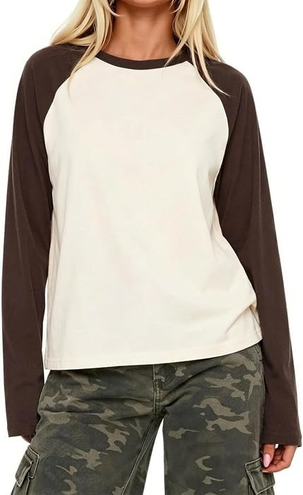 Baseball Tees for Women Long Sleeve Color Block Oversized Raglan Shirts | Amazon (US)