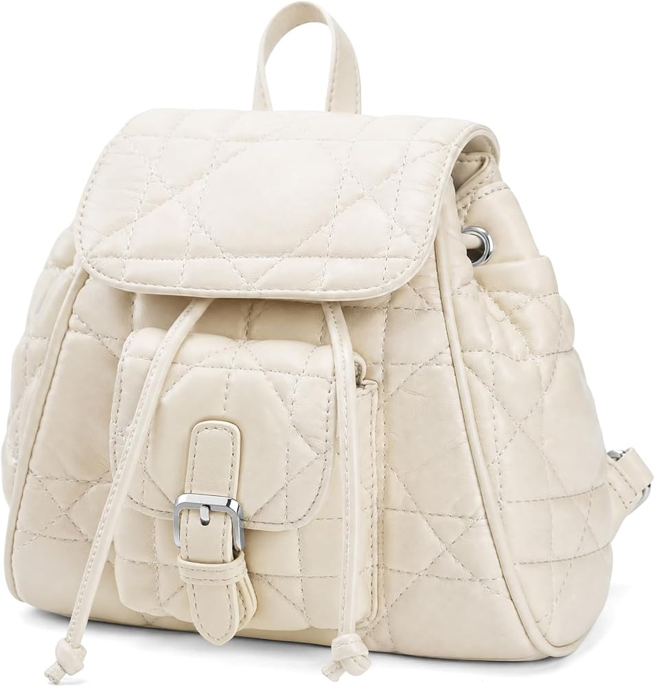 Leather Backpack for Women Purse Soft Mini Quilted Back Pack | Amazon (US)